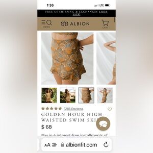 Albion women’s GOLDEN HOUR HIGH-WAISTED SWIM SKIRT size XS